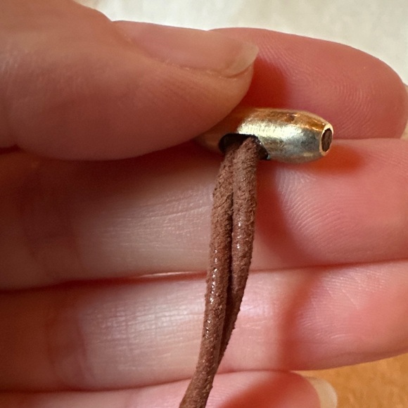 Gold Heart Pendant Necklace with Leather Brown Cord Crystal accent - Picture 6 of 11